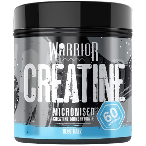 Warrior Creatine Monohydrate Powder – Micronised for Easy Mixing and Consumption – 100 Percent Pure Creatine – Proven to Improve Physical Performance and Recovery, 5 g Servings (Blue Razz, 300 g)