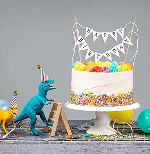 Tecca Happy Birthday Cake Topper Banner With White Burlap Bunting Flags. Handmade Food-Grade Safe Gender Neutral Party Decorations. Pre-Assembled And Reusable For Any Age Or Themed Party. #TOP6
