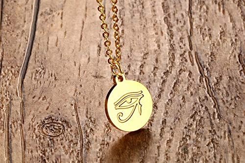 VNOX Horus Necklace Pendant Round Stainless Steel Ancient Egypt Pendant Evil EyeThe Eye of Horus Women Chain Coin Jewelry,50cm,Gold,Silver.