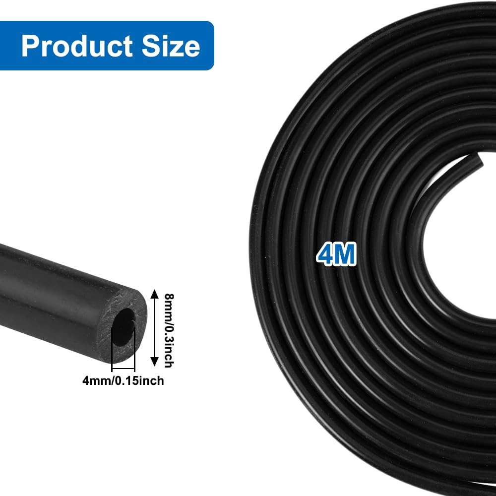 Benzinschlauch 8 Mm (4 Mm Innendurchmesser) – 4 Meter, Schwarz, Silikon, öl- & Temperaturbeständig, Für Auto, Traktor, Motorrad
