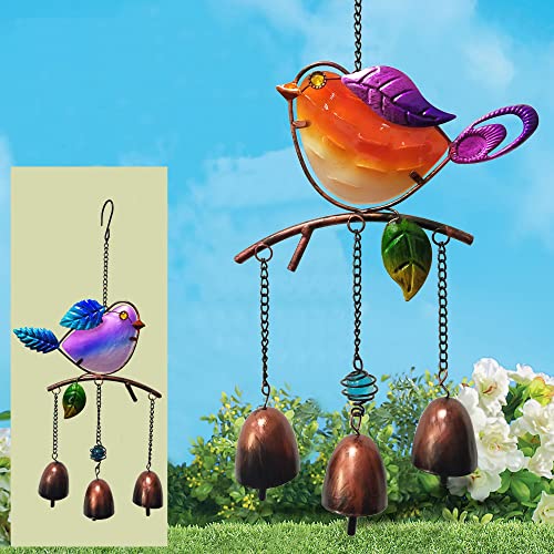 Bird Wind Chime, Metal Glass Birds Bell Wind Bells Chimes Indoor Outdoor Decorations, Garden Backyard Church Hanging Decor, Orange & Blue Pack 2 #TOP7