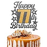 topper per torta con scritta happy 77th birthday, con scritta cheers to 77 years, glitter oro nero, decorazione per torta di compleanno per bambini, per ragazze o ragazzi, accessori per feste