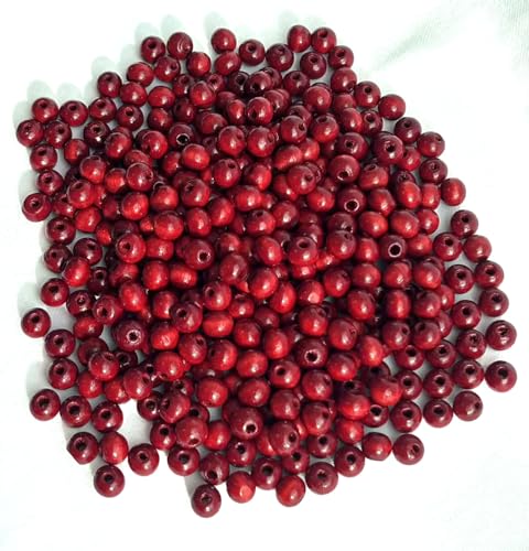 500 Pcs 8mm Dark Red Wooden Beads | Small Craft Beads for Macrame Beaded Garland Jewelry | Natural Wood Texture 2.5mm Hole Lightweight & Versatile