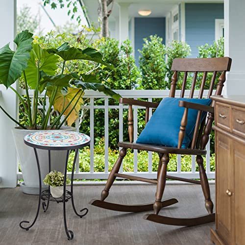Vcuteka Outdoor Side Table Mosaic Patio Table Accent Table Mosaic Tile Top Metal Frame Small End Table Porch Beach Patio Garden Balcony Beige 14'' #TOP1