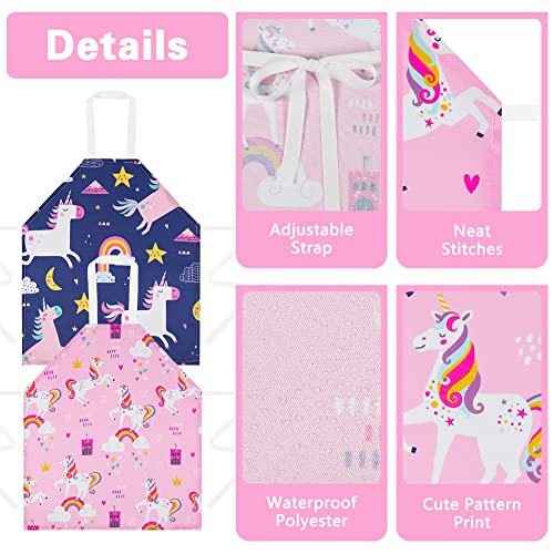 HOTUT 2 Pcs Kids Aprons, Cartoon Style Adjustable Child Chef Aprons - Image 3