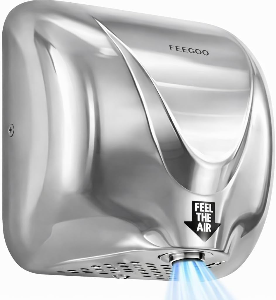 Commercial High-Speed Hand Dryer, 1400W, Stainless Steel, Silver