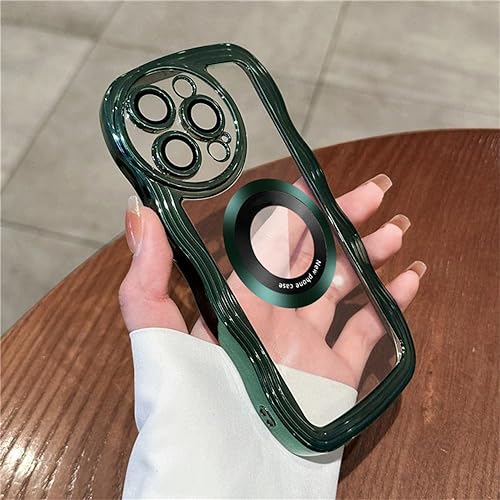 Coque bouclée verte pour iPhone 12 Pro antichoc et couverture d'objectif souple