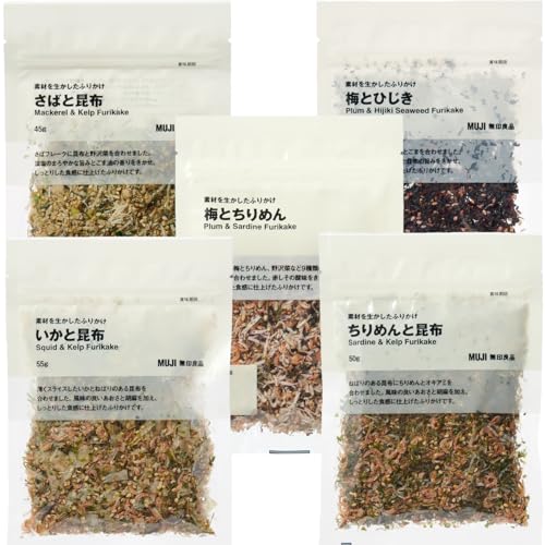 無 印 良 品 【 素材を生かした ふりかけ 】セット 5種(さばと昆布/梅とひじき/梅とちりめん/いかと昆 布/ちりめんと昆布)のサムネイル