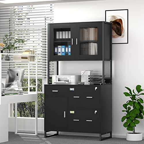 Pakasept 3 Drawers Office File Cabinet With 2 Lock, Large Modern Filing Cabinet Printer Stand With Doors For Home Office Organization And Storage,Black #TOP27