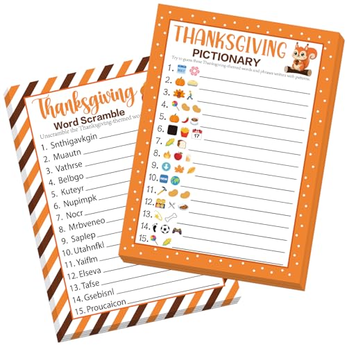 COCHIE 30 Players Thanksgiving Games for Family Party Adults Office Large Groups Words Pictionary Game Riddle Games Word Scramble Game Fall Classroom Activities with Answer Key (Thanksgiving A)