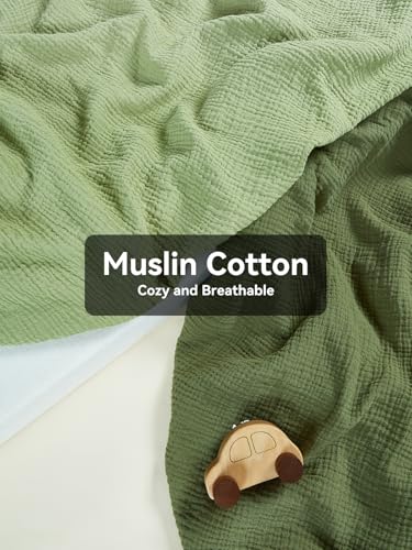 Image of TILLYOU 2 Pack Muslin Crib Sheet for Boys and Girls - 100% Cotton Fitted Crib Sheet for Toddler Standard Crib Mattress, Soft and Breathable, 52 inchx28 inch, Forest Green&Light Green