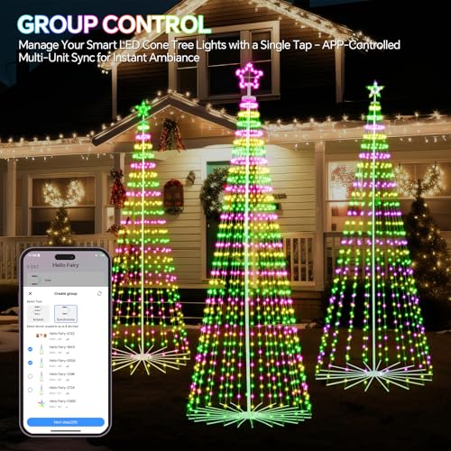 Image of FANCILLUMA 12 FT 832 LED Outdoor Smart Christmas Cone Tree Lights | RGB Color Changing, DIY Multicolor Lightshow, APP & Remote Control, Music Sync Timer Waterproof Outdoor Christmas Decorations