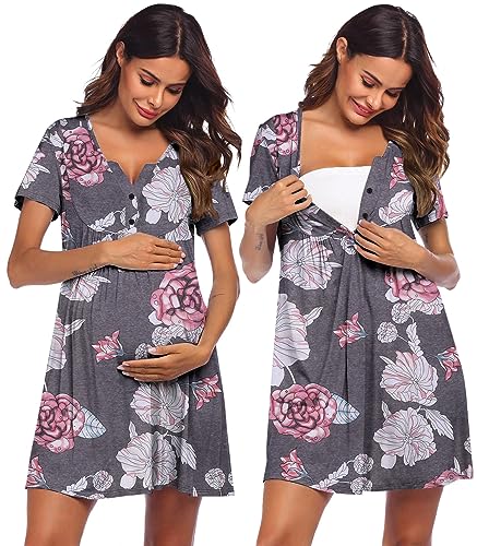 Image of Ekouaer Labor and Delivery Gown, Nursing Nightgown, Maternity Nightgowns for Hospital Short Breastfeeding Nightgown S-XXL