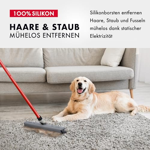 Tyroler Silikon Besen & Bodenabzieher | Kehrbesen-Kopf aus 100% Silikon 41 cm | Besen mit Stiel und 140 cm Anti-Rost-Griff | Silikonbesen mit Stiel | Gummibesen Tierhaare | Gummibesen mit Stiel