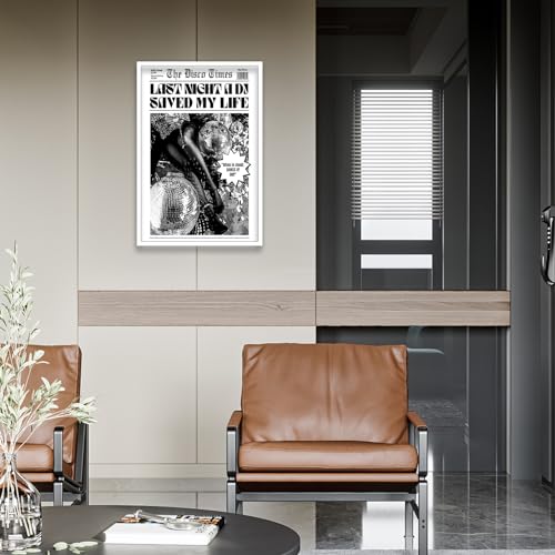 Yaxzlwr Black And White Dj Saved My Life Newspaper Poster Magazine Art Print Trendy Disco Wall Art Y2K Vintage Cover Dorm Aesthetic Art Wall Decor For Party Room Bar Cart Preppy Dorm Apartment Bedroom thumb #3