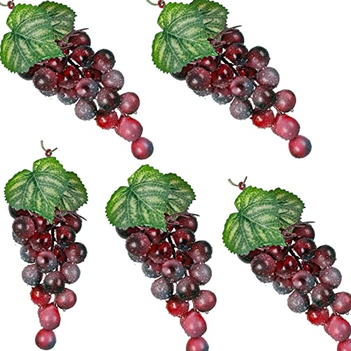 Bairdish 5bunches Red Rubber Grapes Artificial Grape Fake Grapes Lifelike Artificial Fruits for Party Pub Cabinet Ornament Home Garden Decoration Photography Props(24grains 6.5 Inches Long