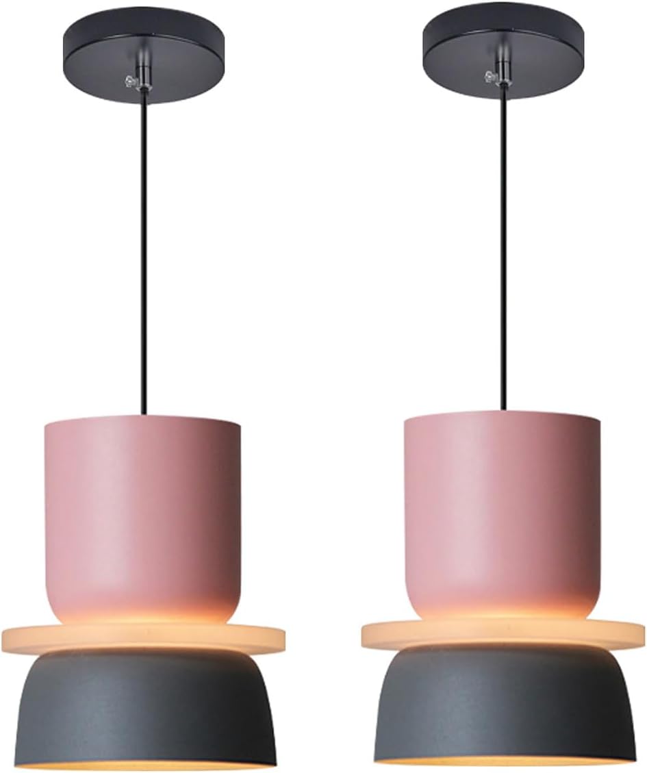 2-Pack Nordic Hanging Ceiling Light - Pink Blue Aluminum Macaron Shade,Mid Century Modern Pendant Light Fixtures Living Room Adjustable Height Hanging Light Dining Room Lights Fixture