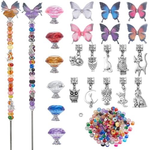 SUNNYCLUE 194 Stück DIY Gartenstecker Set Perlen Gartenstecker Feenstäbe Organza Schmetterling Großâ€¦ – Miniatur