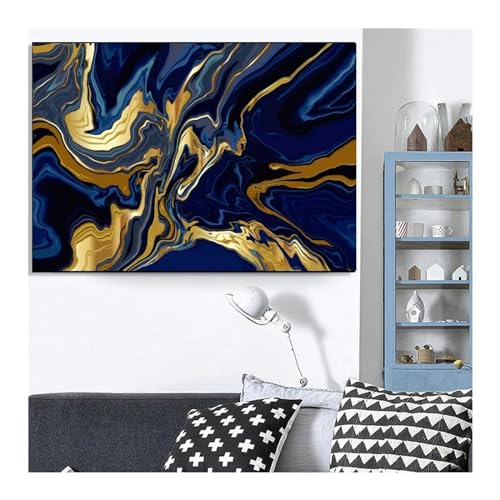 Impression murale marbre vibrant bleu doré tableau salon 85x120