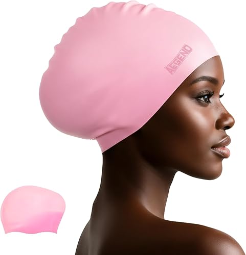 Miniatura 27 de Aegend - Gorros de natación para cabello largo, gorras de natación de silicona duraderas para mujeres, hombres, adultos, jóvenes, fáciles de poner
