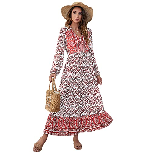 Robe longue d'été col en V idéale pour les fêtes de plage