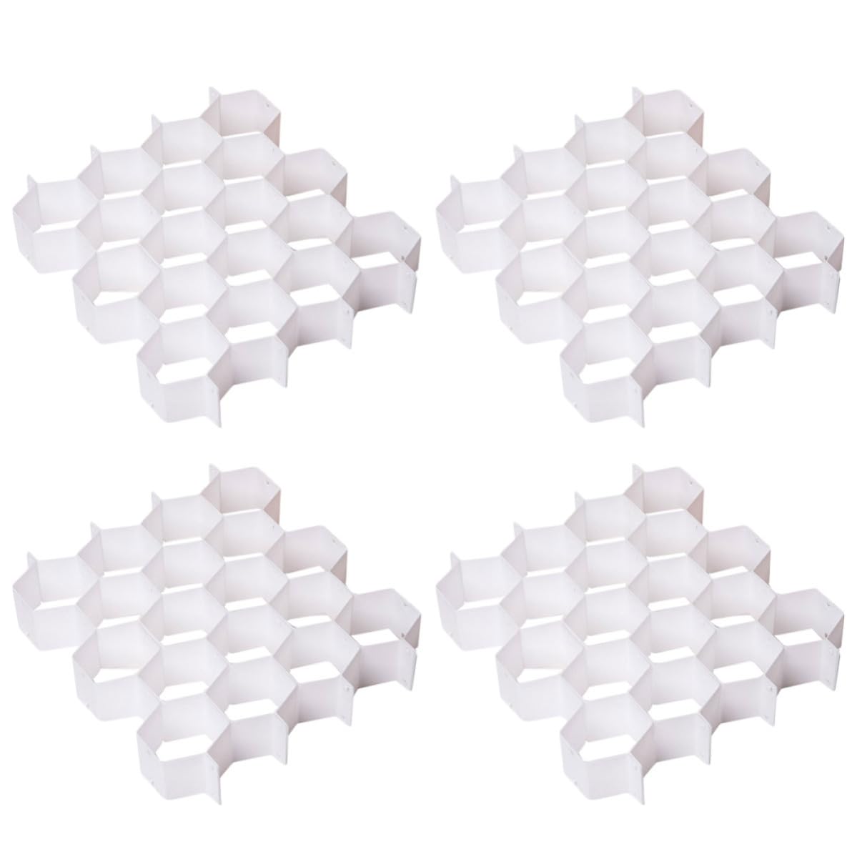 ABOOFAN 4 Juegos Separadores de Cajones de Plástico Diseño de Panal Blanco, Organizadores Movibles para Calcetines y Ropa Interior, Ahorro de Espacio en Cajones de Hogar
