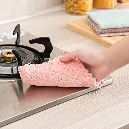 Kimteny 12 Pack Kitchen Cloth Dish Towels, Premium Dishcloths, Super Absorbent Coral Velvet Dishtowels, Nonstick Oil Washable Fast Drying (Pink-Grey) #TOP3