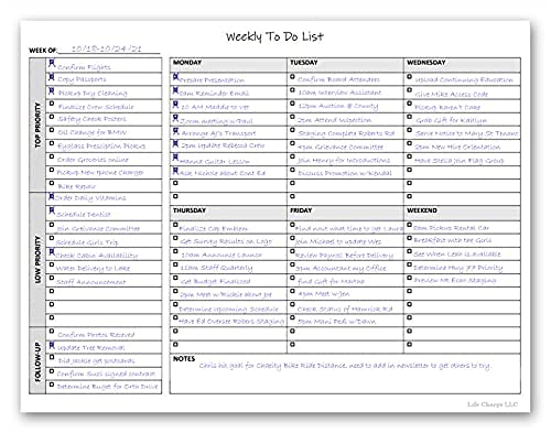 Weekly To Do List Notepad, 50 Page Task Planner Pad W/Daily Checklist, Priority Todo Checkbox & Note Sections. Desk Notebook Pad To Organize Office. 11 X 8.5, A4 Sheets. Made In The Usa. #TOP7
