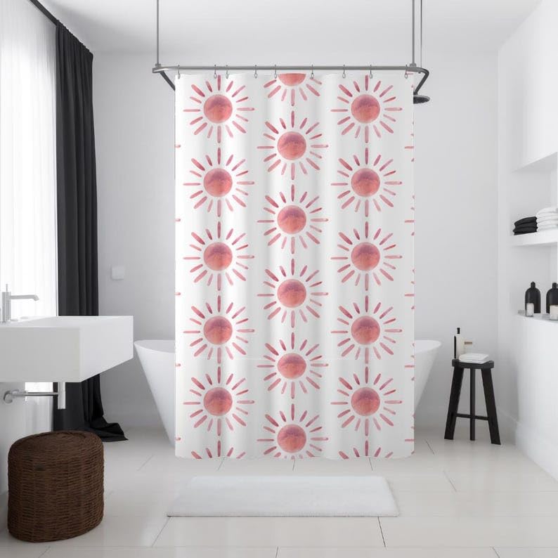 Rideau de douche rose soleil anti-moisissure en polyester 152x213cm pour salle de bain