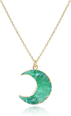 Imitation Natural Stone Purple Crescent Moon Necklace for Women Handmade Natural Gemstone Healing Stone Moon Necklace