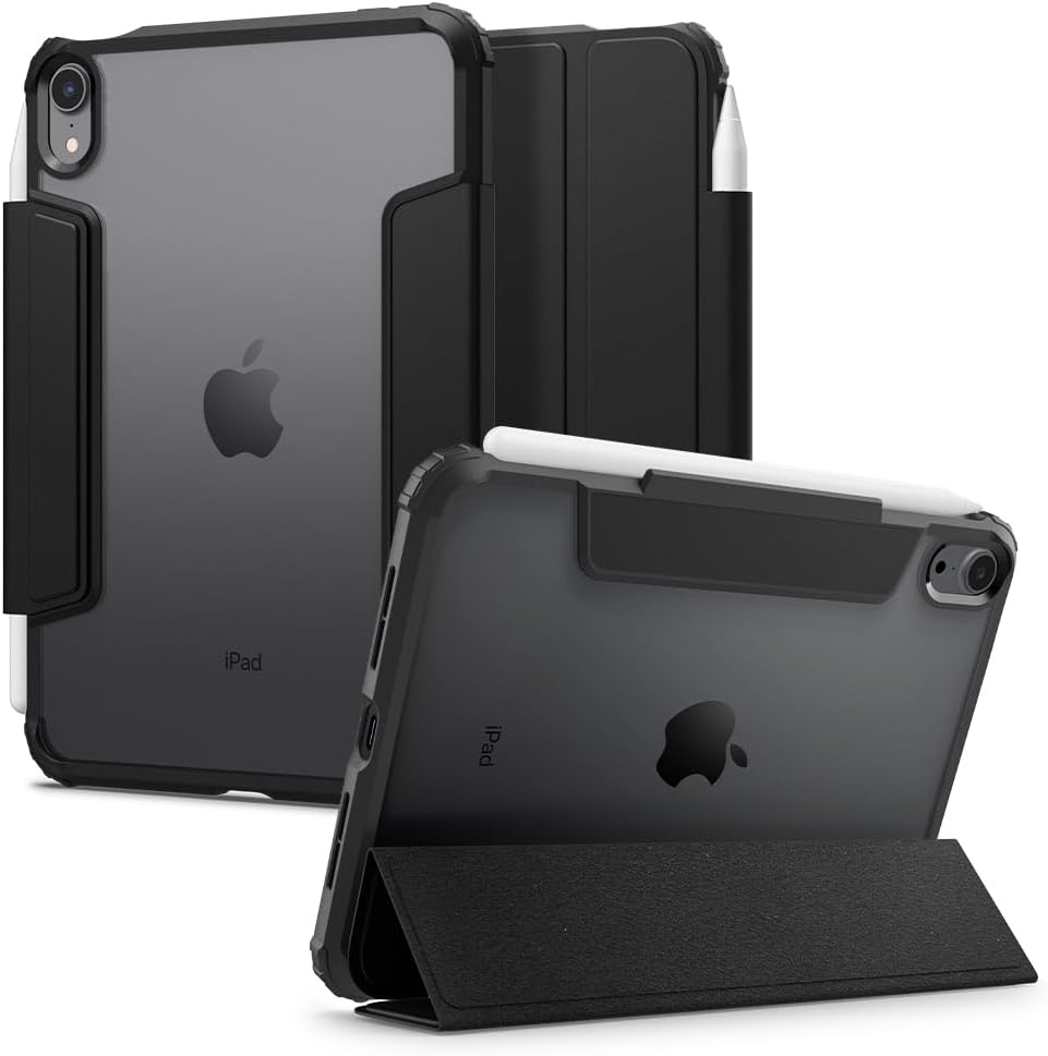 Spigen iPad Mini 7/6 Case, Clear Back, Apple Pencil Compatible, US Military MIL Qualification, Slim Stand, Shock Resistant, Scratch Protection, Camera Protection, Leather, Auto Sleep, Ultra Hybrid Pro