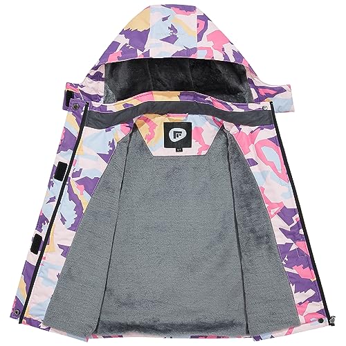 Farvalue Girls Waterproof Skiing Jacket Windproof Winter Coat Warm Snow Coat With Removable Hood Purple Camouflage 8 thumb #1