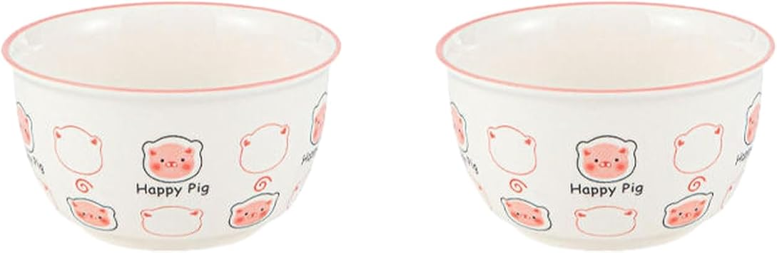 Cute Cartoon Pig Ceramic Bowl Set, Home Cartoon Ceramic Rice Bowl Plate Ceramic Tableware - 4.5 Inch Bowl - Cute Pig - 2 Packs