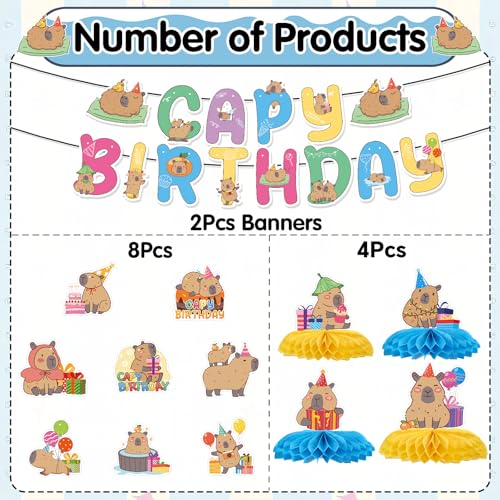 Image of Capybara Birthday Party Decorations - 14PCS Capybara Banners and Hanging Swirls Decoration Cute Capy Honeycomb Centerpieces Animals Decor Supplies