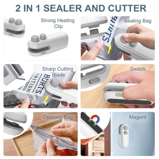 Image of EUFLORIA Portable Mini Sealing Machine, Handheld Packet Sealer for Food, Snacks, Chips, Fresh Storage, Plastic Bags Sealing Machine, Type C Charging Vaccum Sealers (S1)