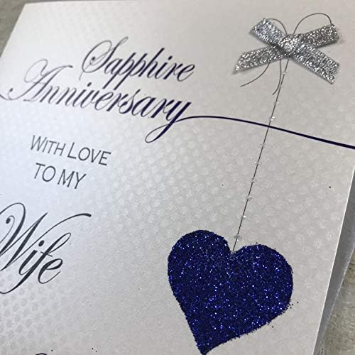Husband 45th Sapphire Wedding Anniversary Handmade Card - Love Lines - by WHITE COTTON CARDS LLA45H,16cm x 16cm