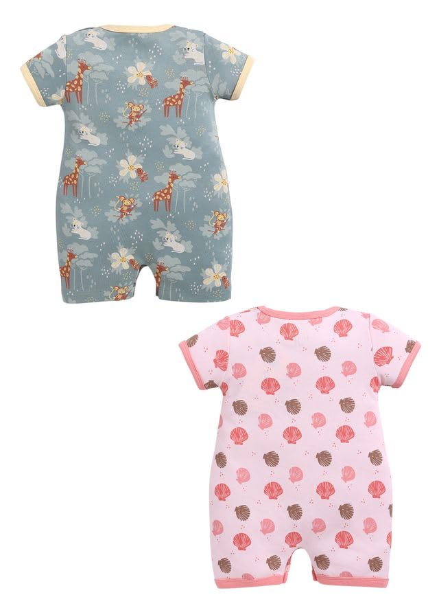 Image of Baby GO Cotton Printed New Born Baby Romper Jumpsuit Bodysuit Pack of 2 | Short Sleeve Sleepsuit | Nightwear | Summer Wear for Infants, Baby Boys and Baby Girls