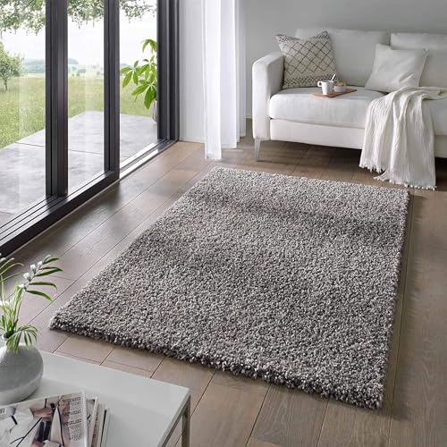 Taracarpet Shaggy Teppich Wohnzimmer Venezia Hochflor Langflor Teppiche modern Anthrazit 060x090 cm