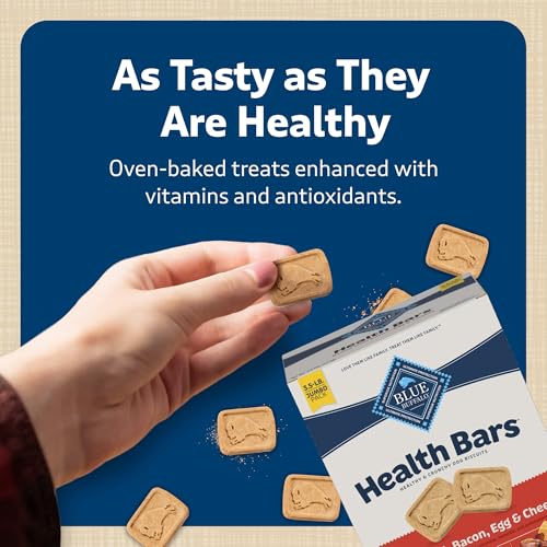 Image of Blue Buffalo Mini Health Bars Crunchy Dog Biscuits, Oven-Baked with Natural Ingredients, Bacon, Egg & Cheese, 2-lb Box (Pack of 3)