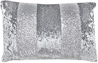 Red Rainbow Luxury Crushed Velvet & Silver Glitter Stripes Sparkle Cushion Cover (Grey & Silver, 12" x 18")