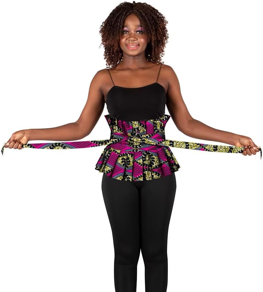 Women African Print Dashiki Tradition Waist Belt Lace-up Tied Corset Belts