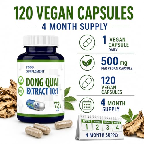 Hepatica Dong Quai (Angelica Sinensis) 5.000 mg Äquivalent | 500 mg 10:1 Wurzelextrakt hochdosiert | 120 vegane Kapseln | Kraut der TCM | GMP & Laborgeprüft