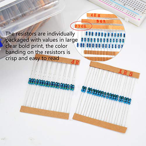 1460 Piece Resistor Assortment Kit,Metal Film Resistor Resistance,1/4 Watt 1 Ohm to 1M Ohm,Total 73 Value for DIY Electric Projects - Thumbnail 5