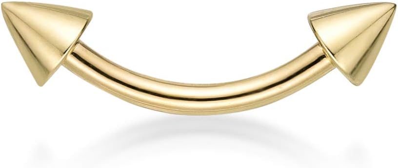 Lavari Jewelers 16 Gauge Spike Curved Barbell Eyebrow Stud for Women - 14k Yellow Gold Stud Ring - 5/16 or 3/8 Inches Body Jewelry - Unisex Hypoallergenic Piercing Jewelry - 16G Body Piercing for Men