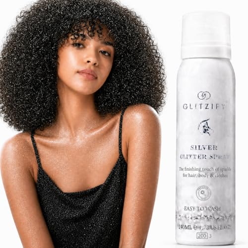Glitzify Silver Body Glitter Spray for Hair & Clothes - Eco-Friendly Festival Shimmer Quick-Dry Washable Fragrance-Free 140ml Sustainable Shine