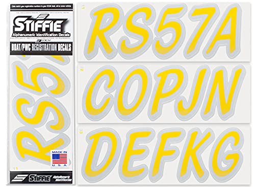 Image of STIFFIE Whipline Yellow /Silver 3 inch Boat & PWC Registration Decals • Numbers Letters Stickers