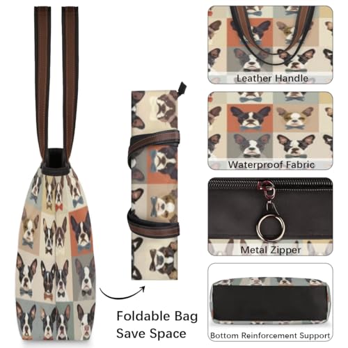 Large Tote Bag For Women Dog Funny Cute Work Cloth Bags With Zipper Reusable Grocery Hand Bags Casual Travel Overnight Tote Purses Fit Travel,Work, Vacation,Beach, Shopping, Gym,Gifts4