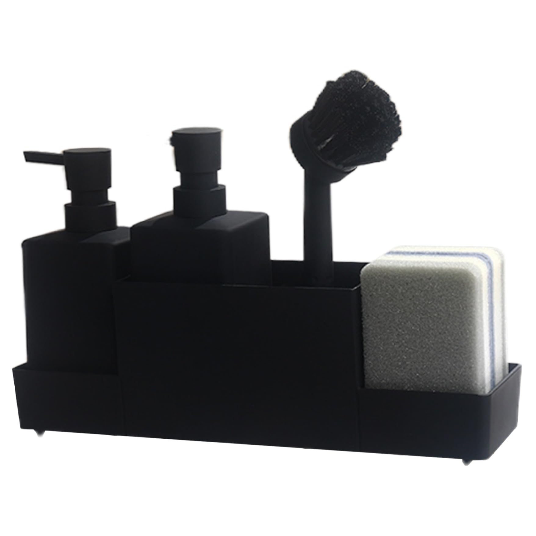 Distributeur de savon de cuisine 2 pièces 350ml avec porte-éponge et organisateur évier