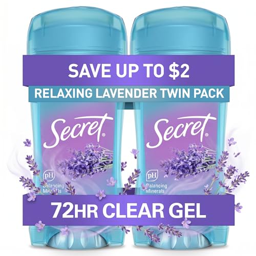 Secret Fresh Antiperspirant Deodorant for Women, 72hr Breathable Sweat & Odor Protection, Instant Freshness & Gentle, PH Balancing Minerals, Clear Gel, Relaxing Lavender Scent, 2.6 oz (Pack of 2)