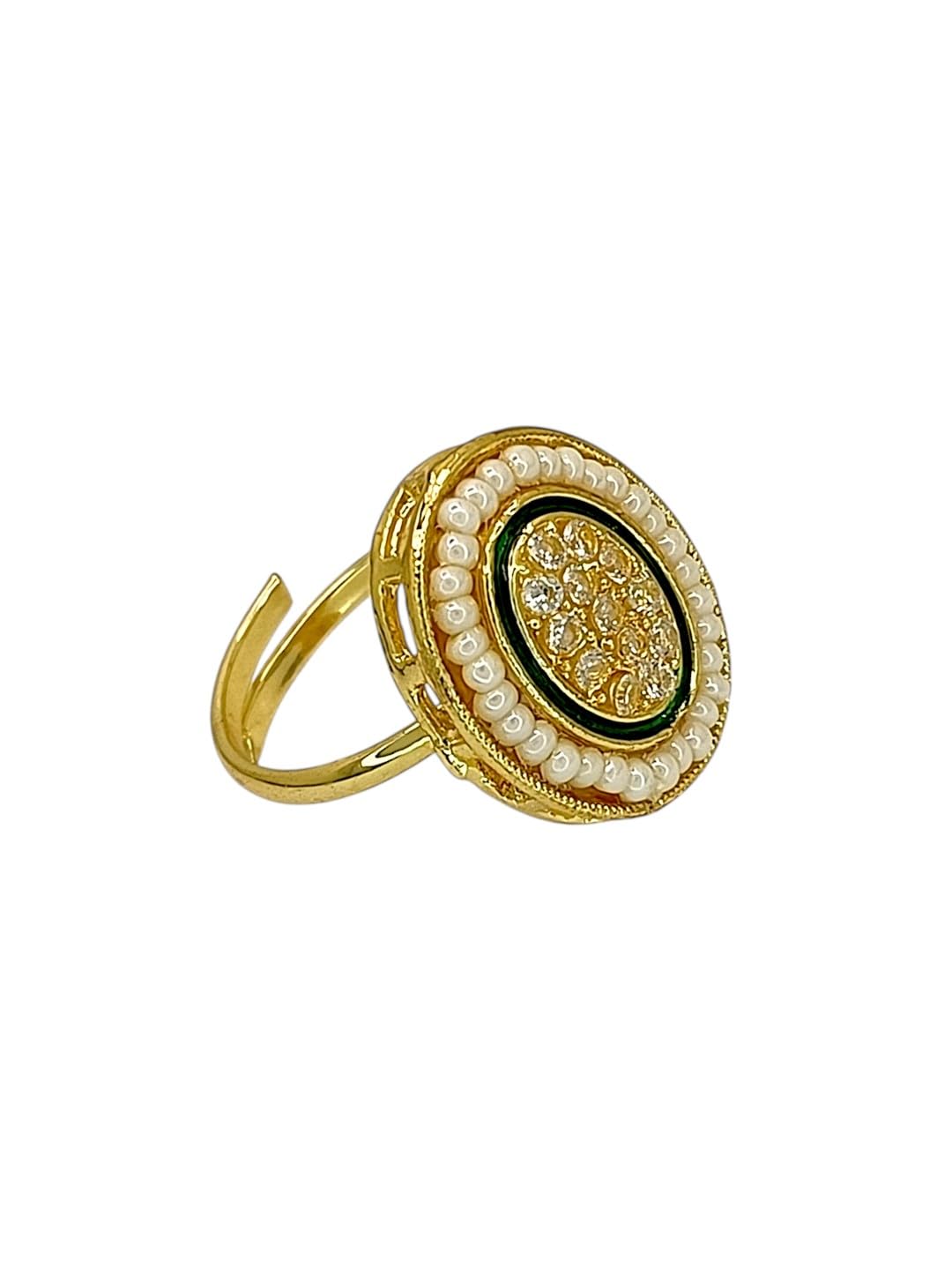 Gold Plated CZ Oval Adjustable Finger Ring For Women and Girls-image-2